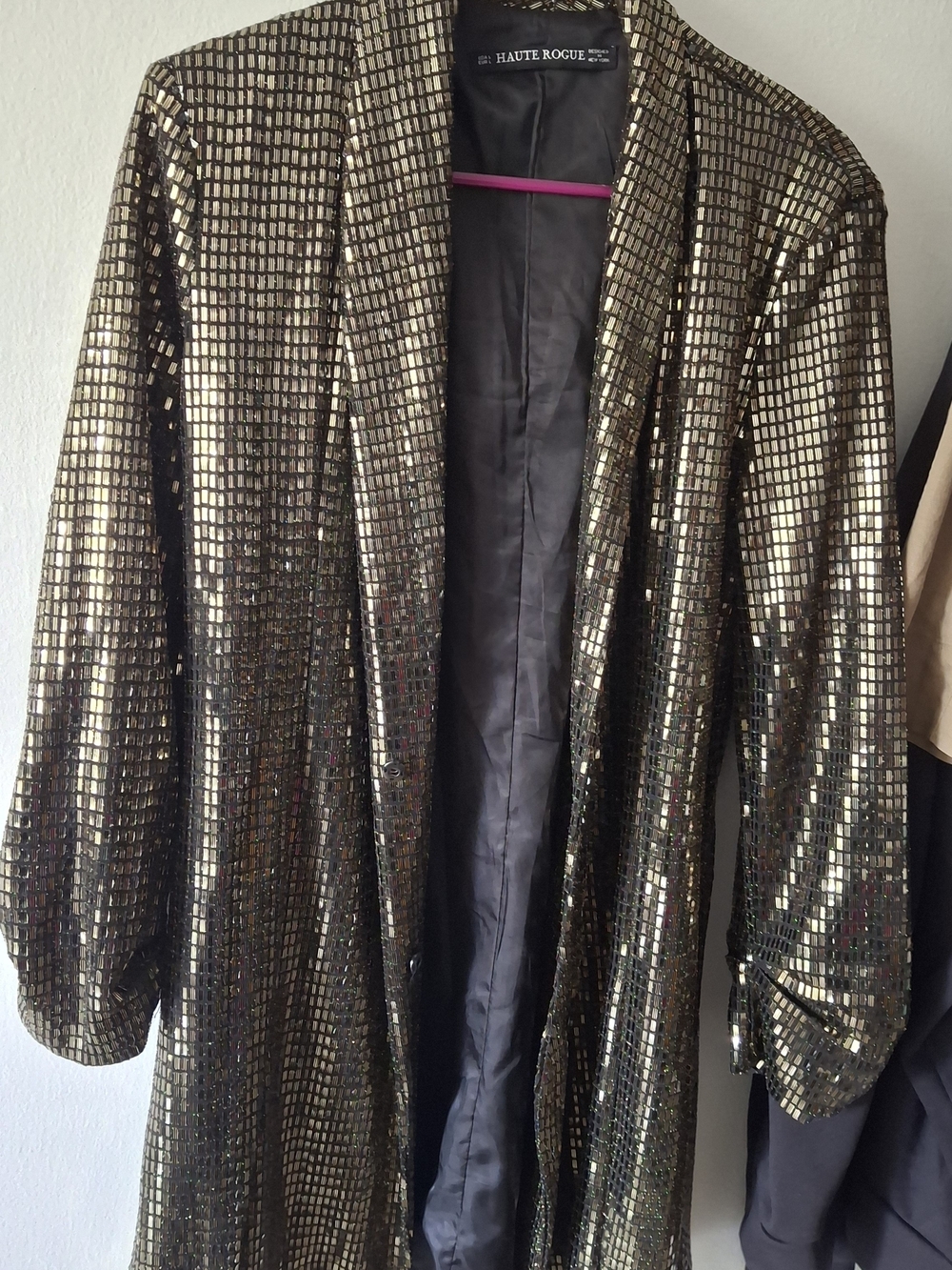 Haute Rogue Gold Sequin Longline Blazer Jacket